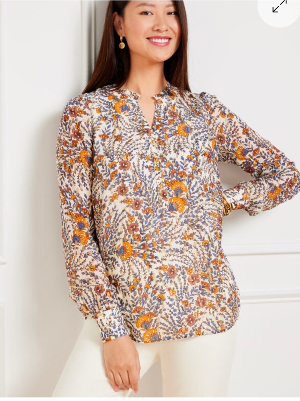 Talbots Petite Lush Floral Clip Dot Ruffle Henley Neck Lined Tunic Size XLP